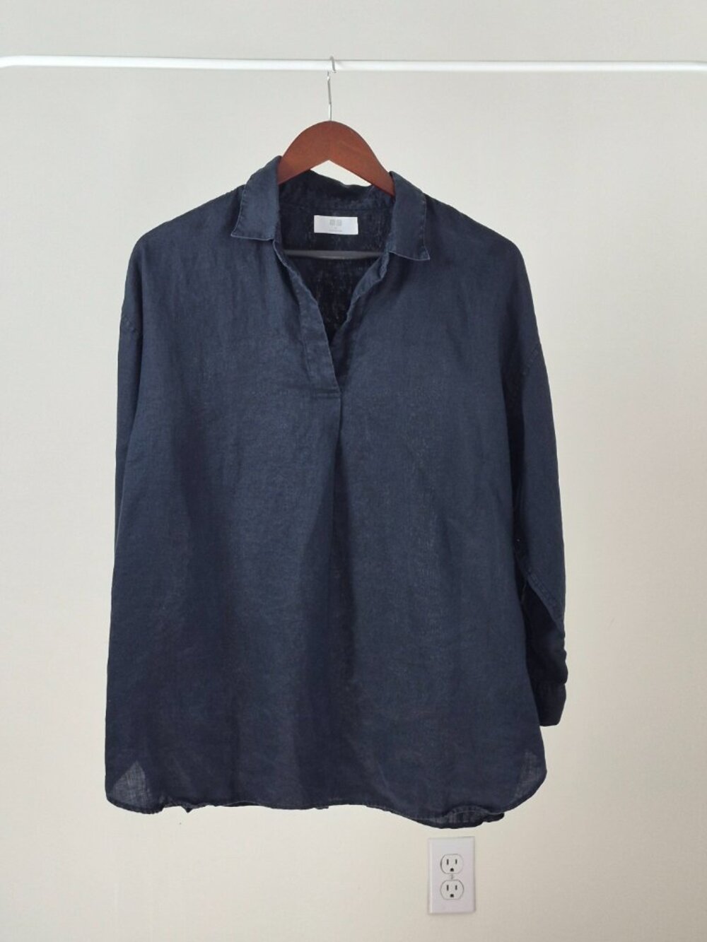 Uniqlo Premium Linen Skipper Shirt Womens XL 100% Linen Pullover Relaxed